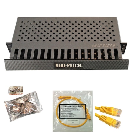 Electriduct Neat Patch 2U Cable Management Kit w/ 48 1ft CAT6 Cables - Yellow NP2-1PK-48CAT6-YW